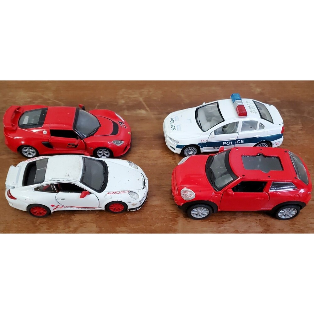 Lot Diecast Friction Cars 4 Red White moving doors Lights Sound Untested